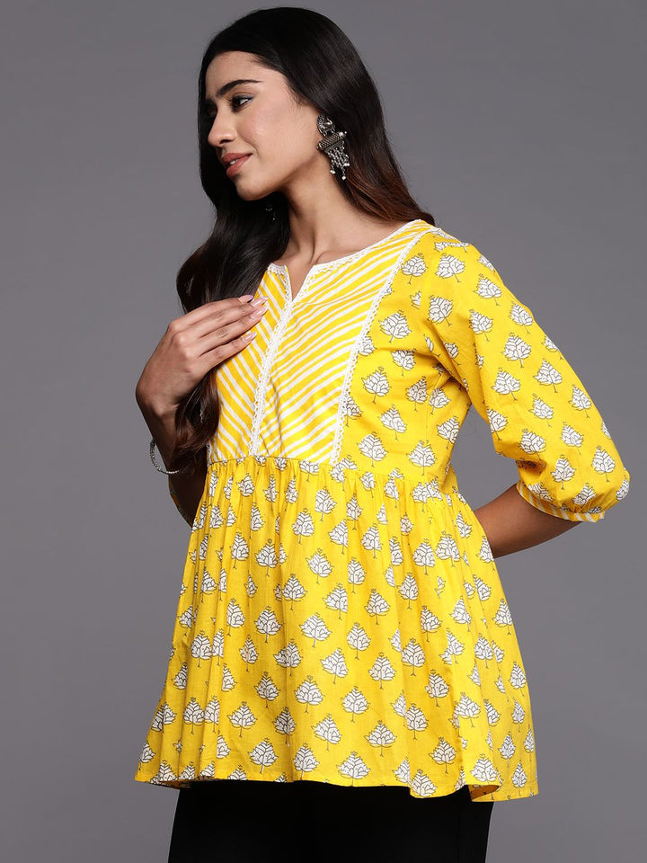 Libas Women Floral Printed Puff Sleeves Pure Cotton Empire Kurti
