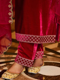 Indo Era Women Ethnic Motifs Embroidered Regular Velvet Kurta with Trousers & With Dupatta