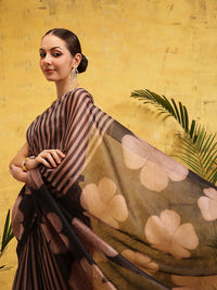 Silk Land Floral Striped Ready to Wear Chanderi Saree