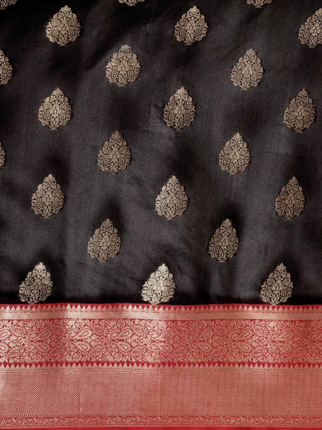 Silk Land Black & Golden Ethnic Motifs Zari Banarasi Saree