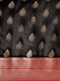 Silk Land Black & Golden Ethnic Motifs Zari Banarasi Saree