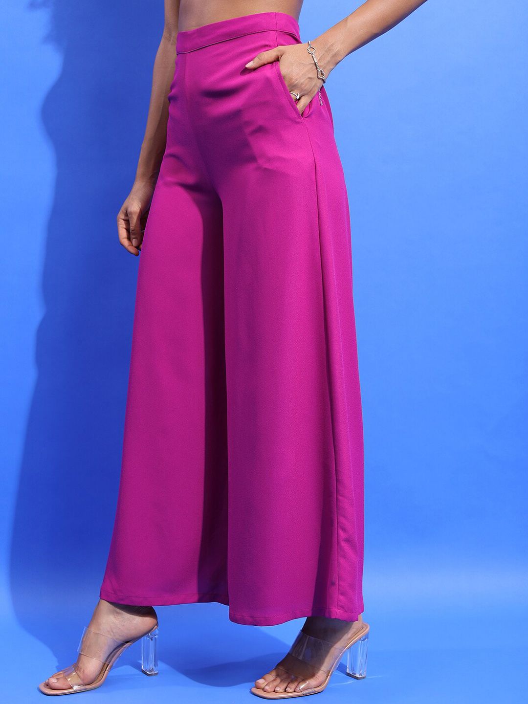 Tokyo Talkies Women Violet High-Rise Flared Parallel Trousers