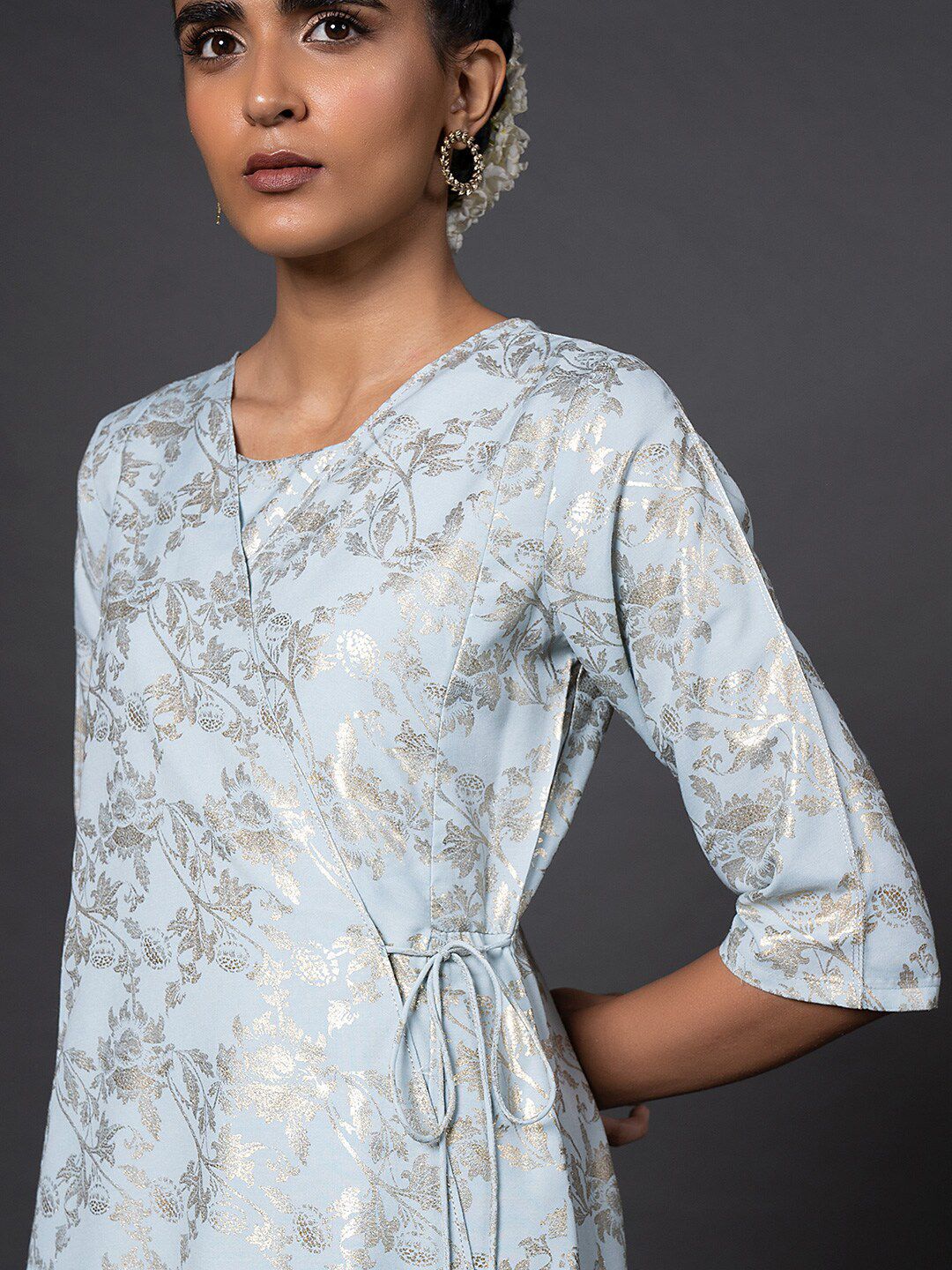 W Women Blue & Gold-Toned Printed Basic Layered Jumpsuit