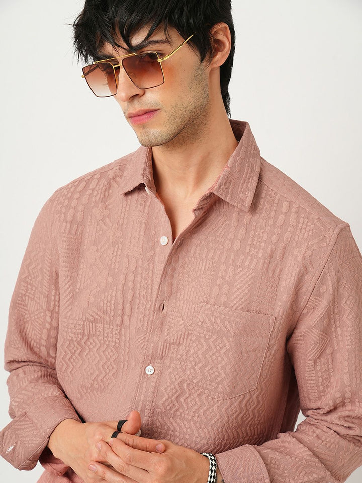 VASTRADO Men Classic Cutaway Collar Textured Slim Fit Casual Shirt