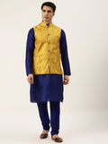 SOJANYA Men Navy Blue Solid Kurta with Churidar & Nehru Jacket