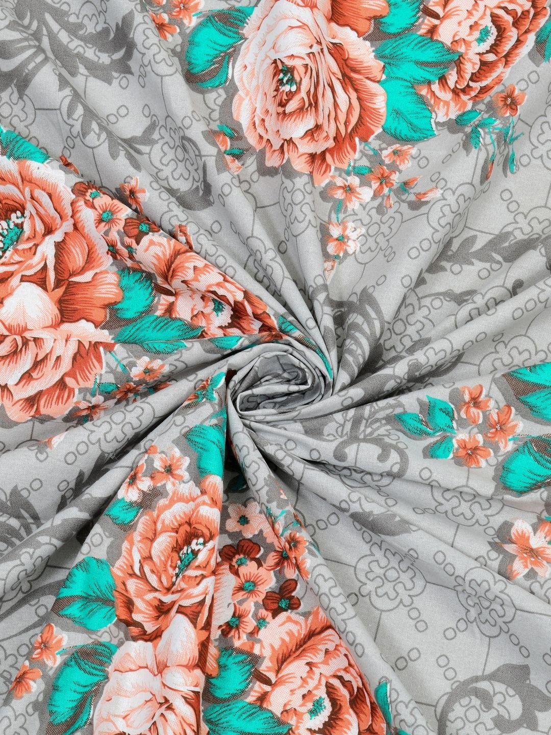 BOMBAY DYEING Dream Lover Grey Floral Printed Cotton 104TC Queen Bedsheet Set 2.54 x 2.24m