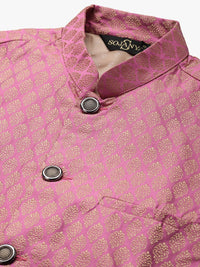 SOJANYA Set Kurta Solid Hitam Lelaki Dengan Jaket Bercetak