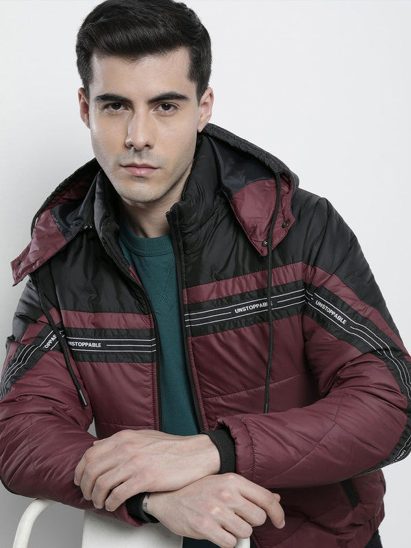 The Indian Garage Co Men Colourblock Zip-Front Hooded Puffer Jacket