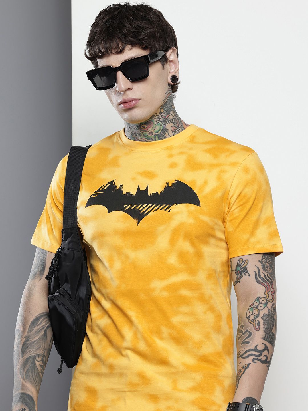 The Indian Garage Co. Slim Fit Batman Printed Dyed Effect Pure Cotton T-shirt