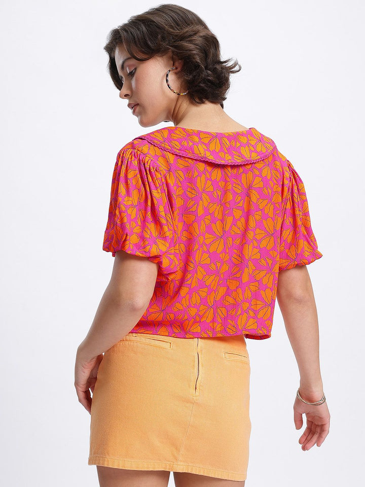 DressBerry Floral Print Above the Keyboard Shirt-Style Top