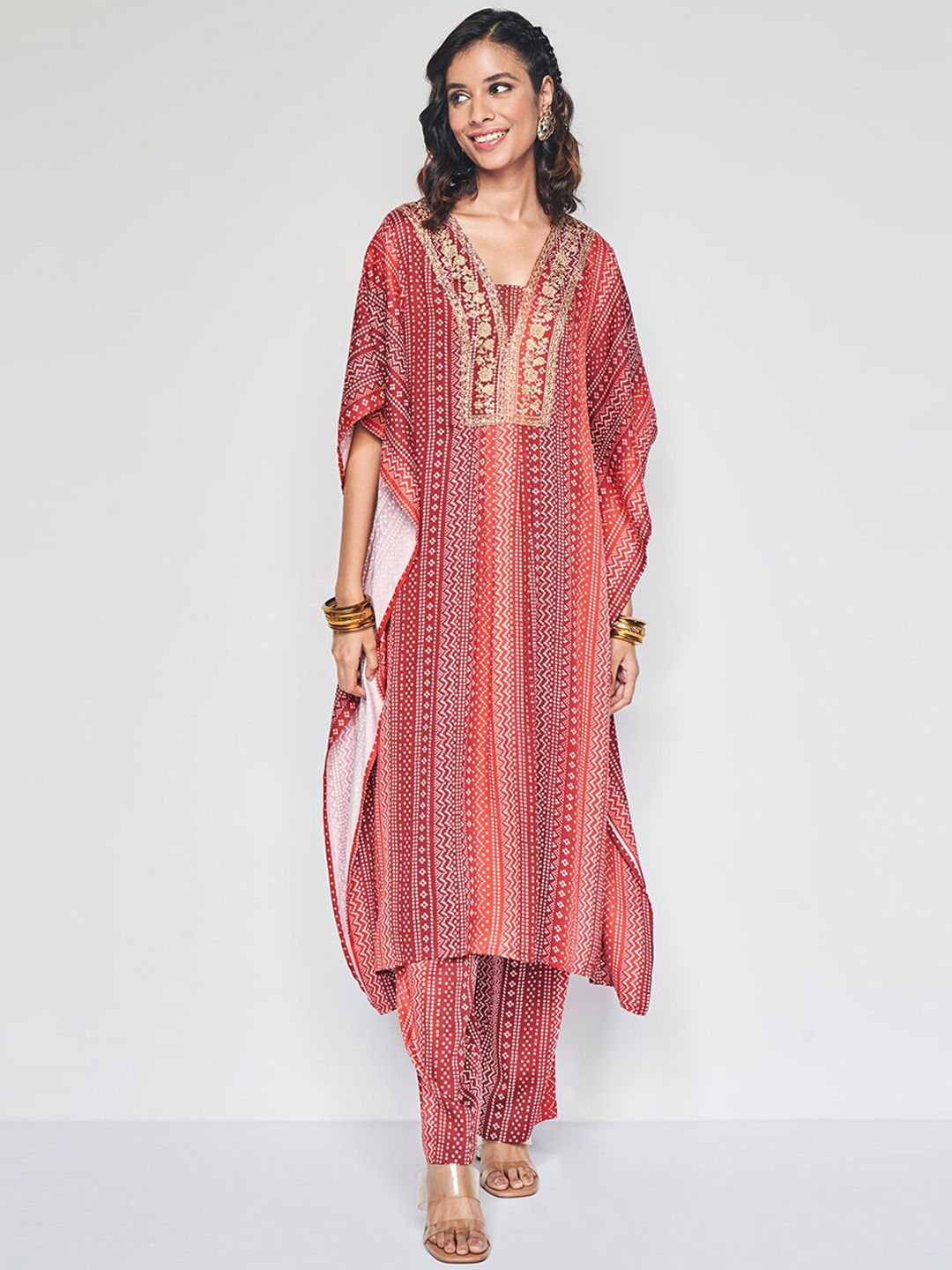 Global Desi Women Ethnic Motifs Printed Regular Thread Work Kurta with Palazzos