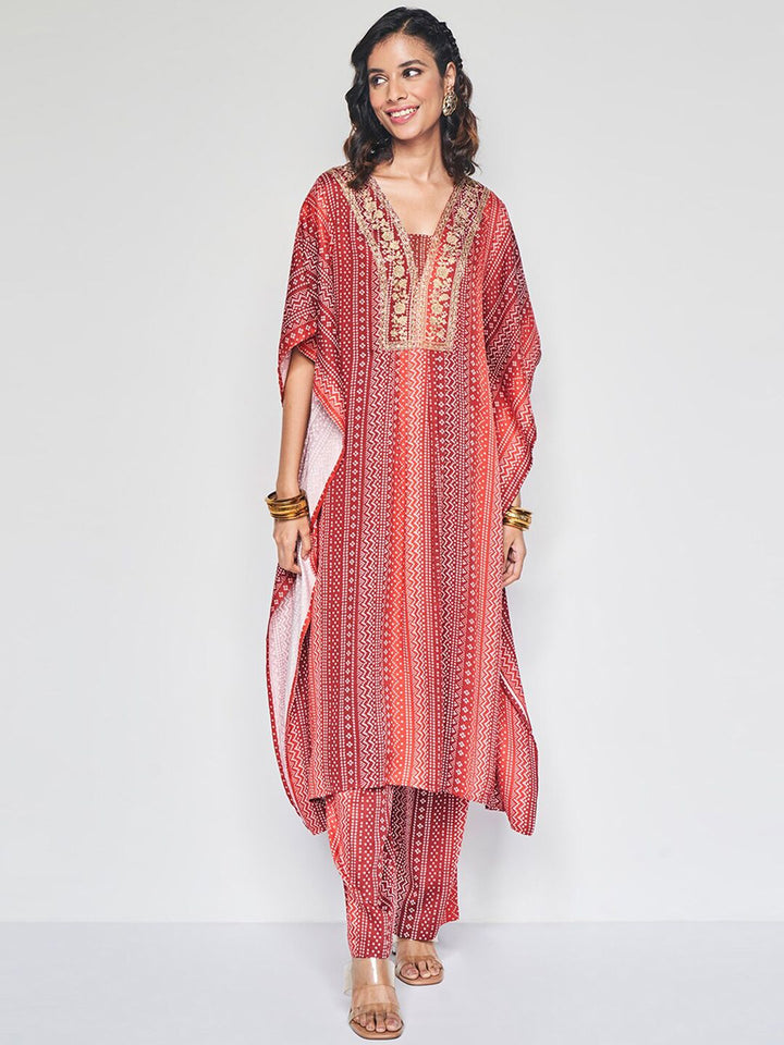 Global Desi Women Ethnic Motifs Printed Regular Thread Work Kurta with Palazzos