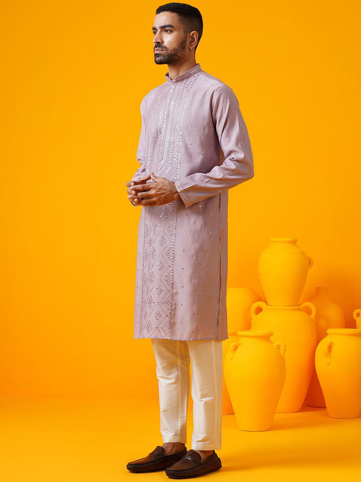 SOJANYA LUXE Geometric Sequinned Mandarin Collar Straight Kurta