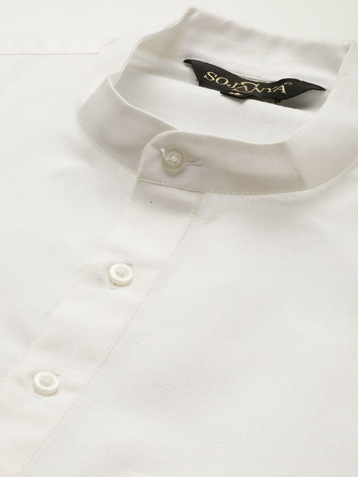 SOJANYA Men White Dobby Straight Kurta