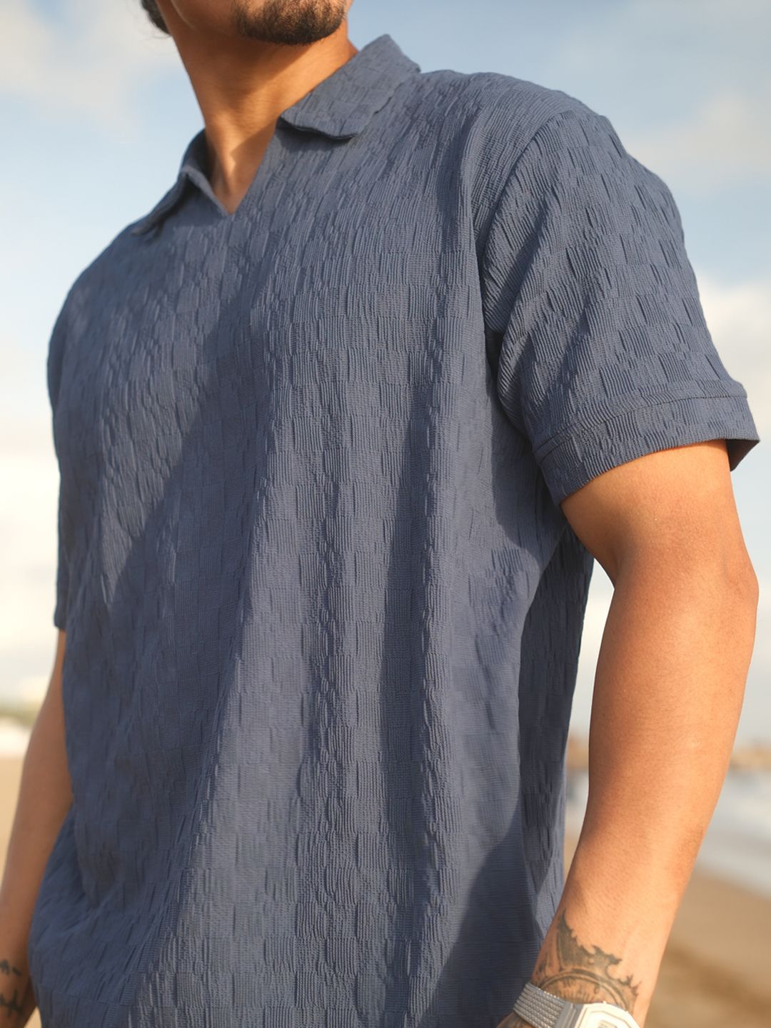 Powerlook Men Self-Design Polo Collar T-shirt