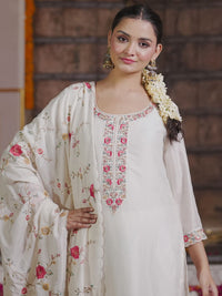 Indo Era Women Floral Embroidered Regular Thread Work Kurta with Trousers & With Dupatta