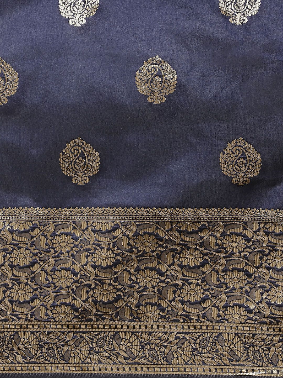 Saree mall Navy Blue & Golden Ethnic Motifs Zari Woven Design Banarasi Saree
