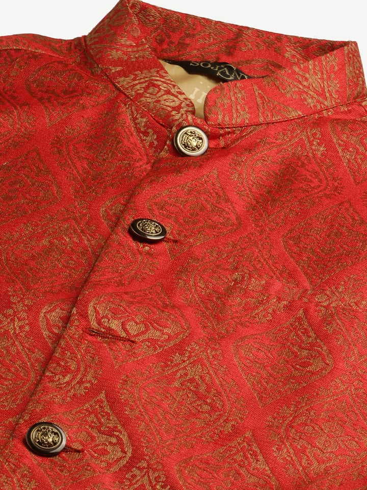 SOJANYA Men Beige Solid Kurta Set With Ethnic Motifs Nehru Jacket