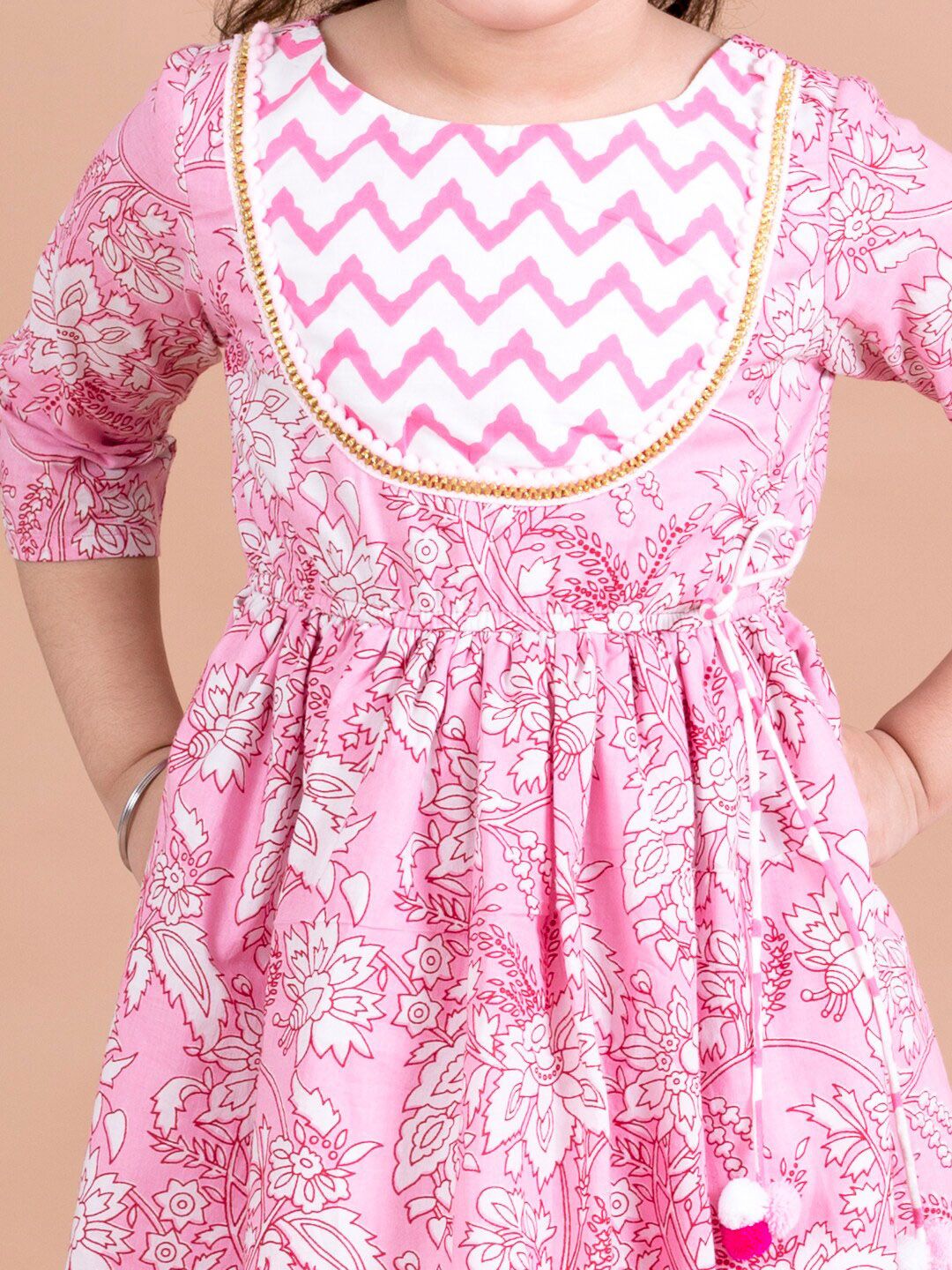 pspeaches Pink Floral Printed Pure Cotton Dress