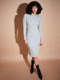 SASSAFRAS BASICS Self Design Round Neck Cotton Bodycon Midi Dress