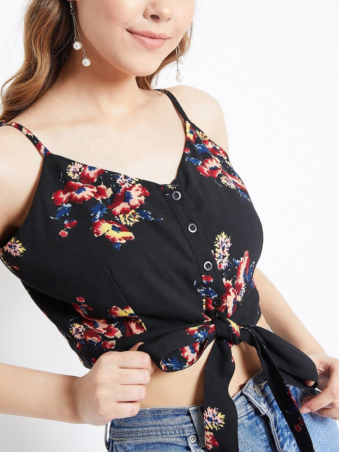 Berrylush Women Black Printed Bralette Top