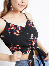Berrylush Women Black Printed Bralette Top