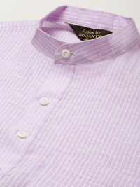 Anug by SOJANYA Men Purple Striped Pure Cotton Kurta