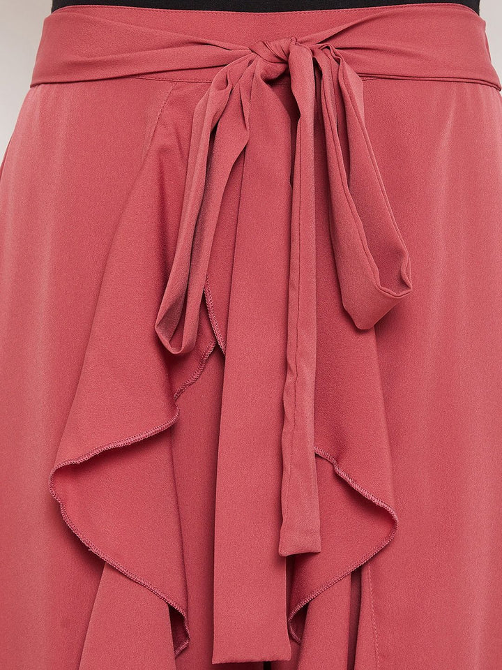 Berrylush Women Pink Solid Wrap Maxi Skirt With Pants