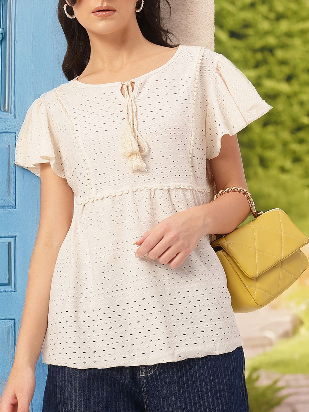 DressBerry Escape Essentials Schiffli Lace Inserts Detail A-Line Top