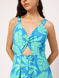 DressBerry Paradise Ready Tropical Printed Shoulder Straps Cut-Out Midi Dress