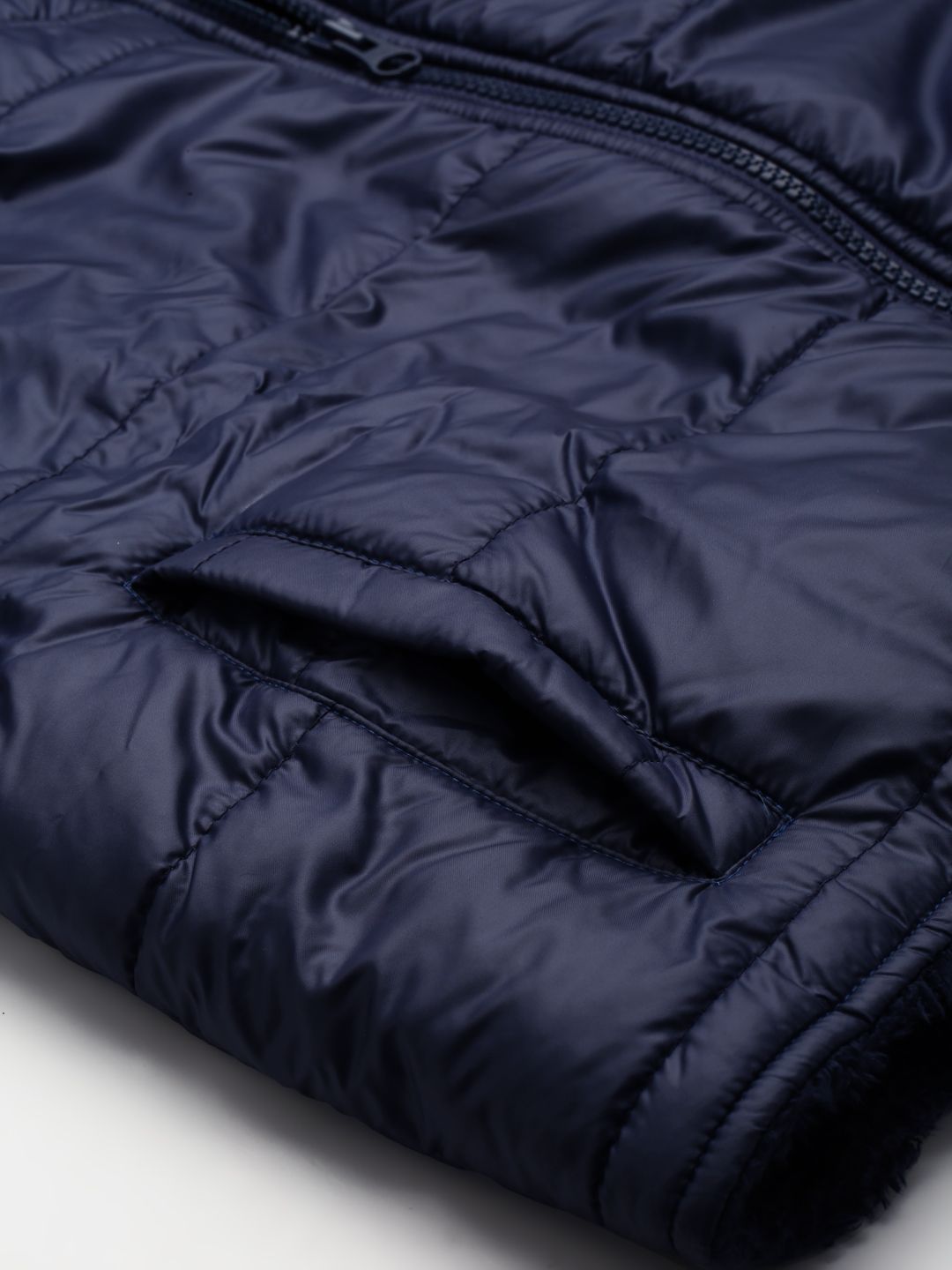 SASSAFRAS Women Navy Blue Crop Padded Jacket