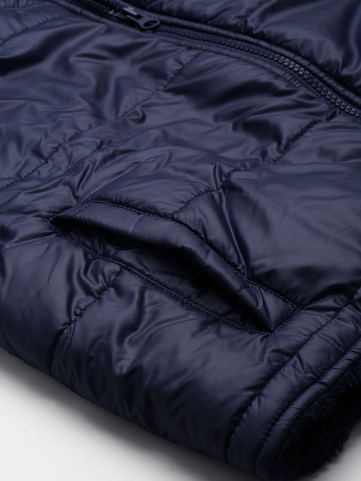 SASSAFRAS Women Navy Blue Crop Padded Jacket