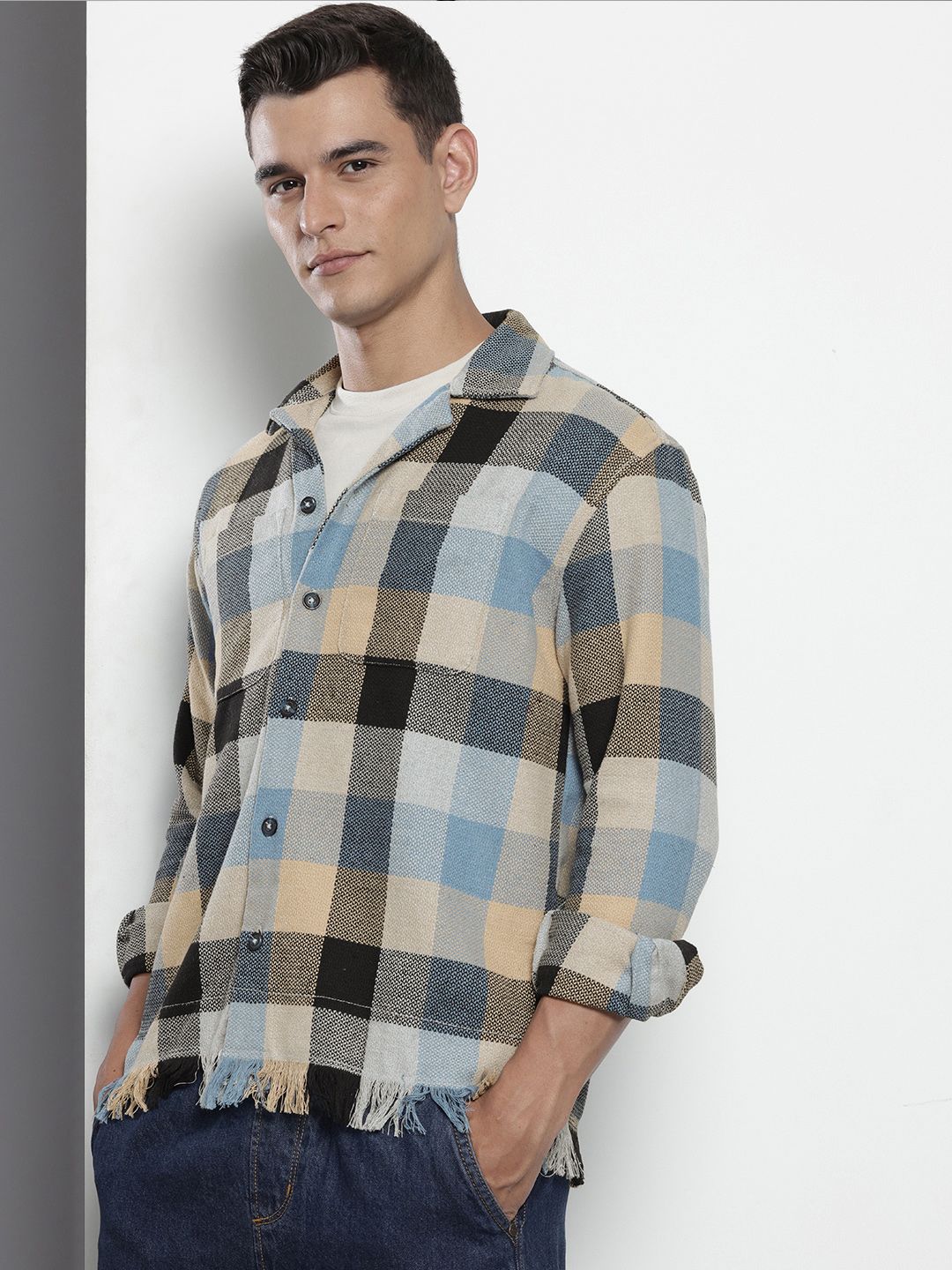 The Indian Garage Co Pure Cotton Checked & Textured Relaxed Fit Casual Shirt