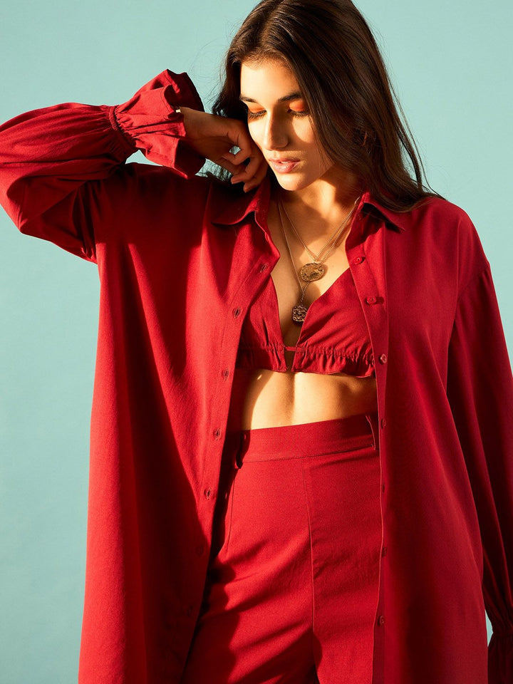 Berrylush  Halter Neck Top Long Sleeve Top & Shirt and Shorts