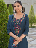 Varanga Floral Yoke Design Thread Work Straight Kurta With Salwar & Dupatta