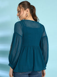Antheaa Embroidered Bell Sleeve Chiffon Top