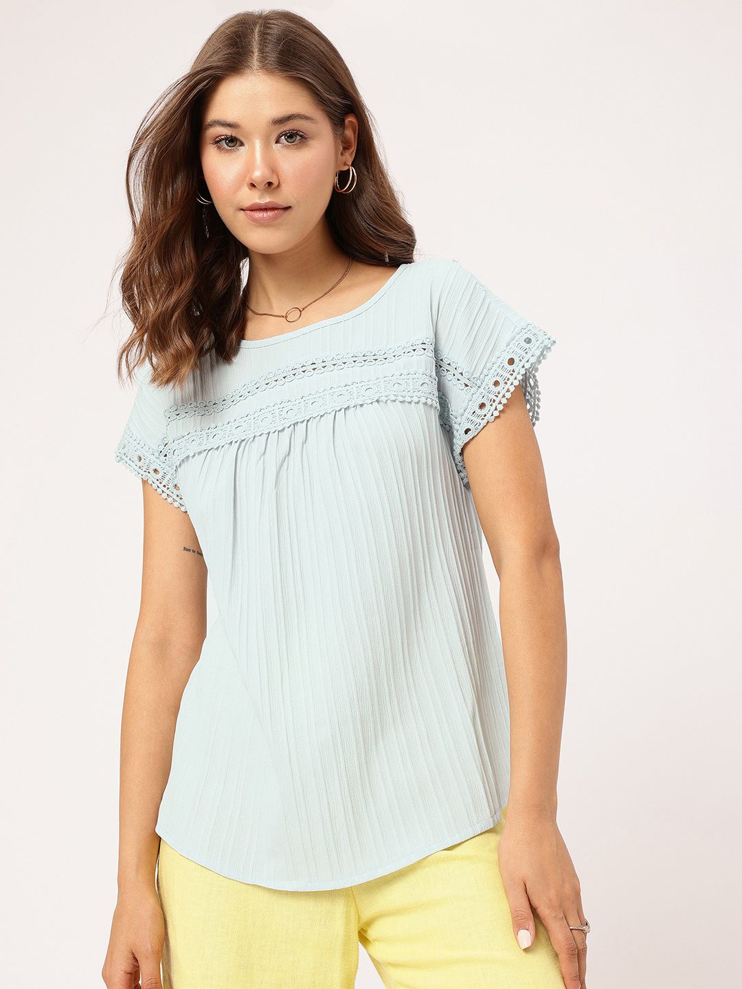 DressBerry Lacy Luxe Self-Striped A-Line Top