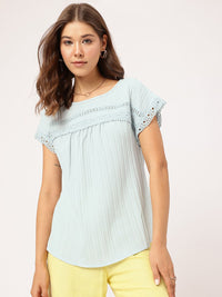 DressBerry Lacy Luxe Self-Striped A-Line Top