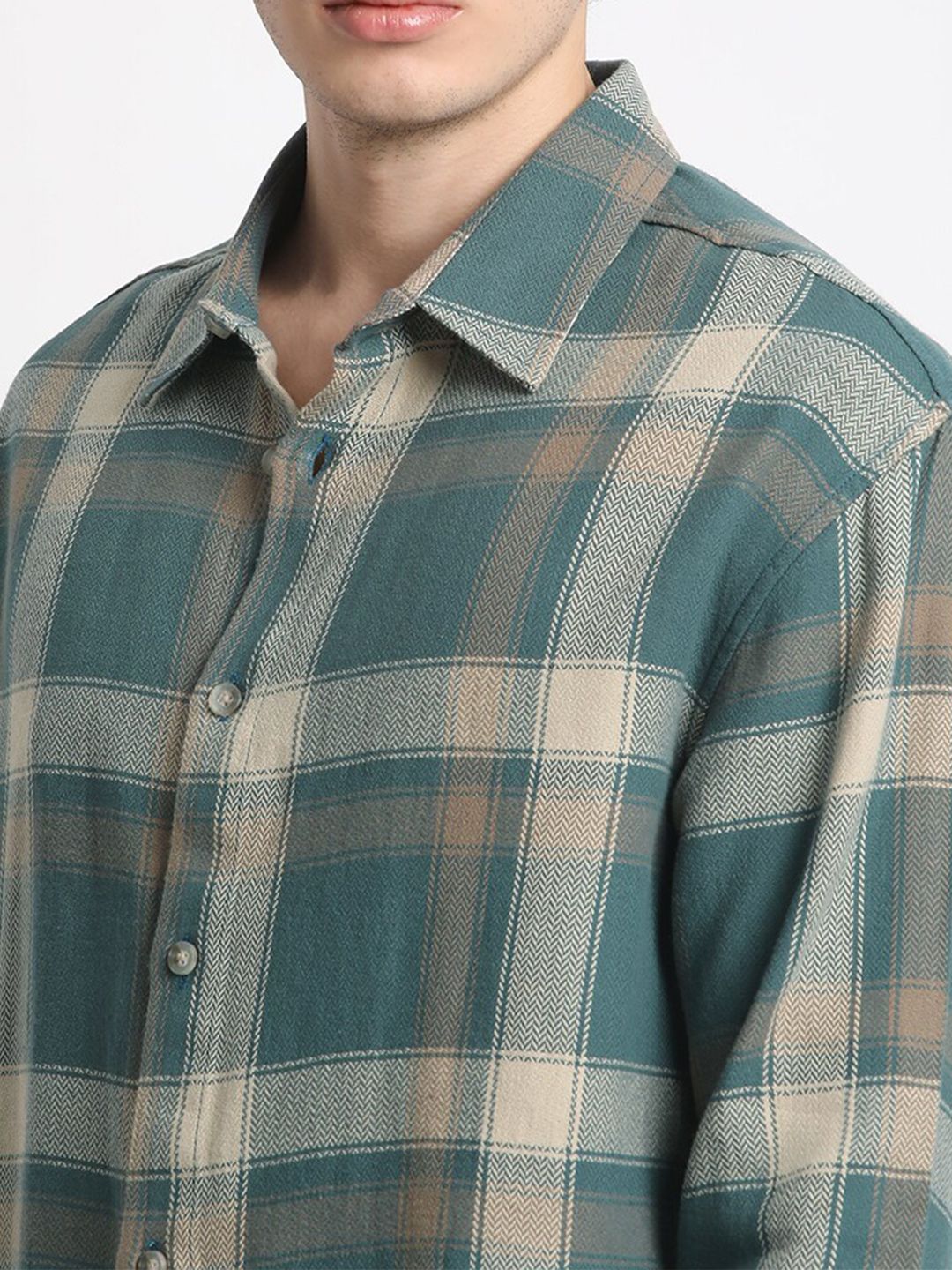 THE BEAR HOUSE Checked Spread Collar Relaxed Fit Pure Cotton Casual Shirt