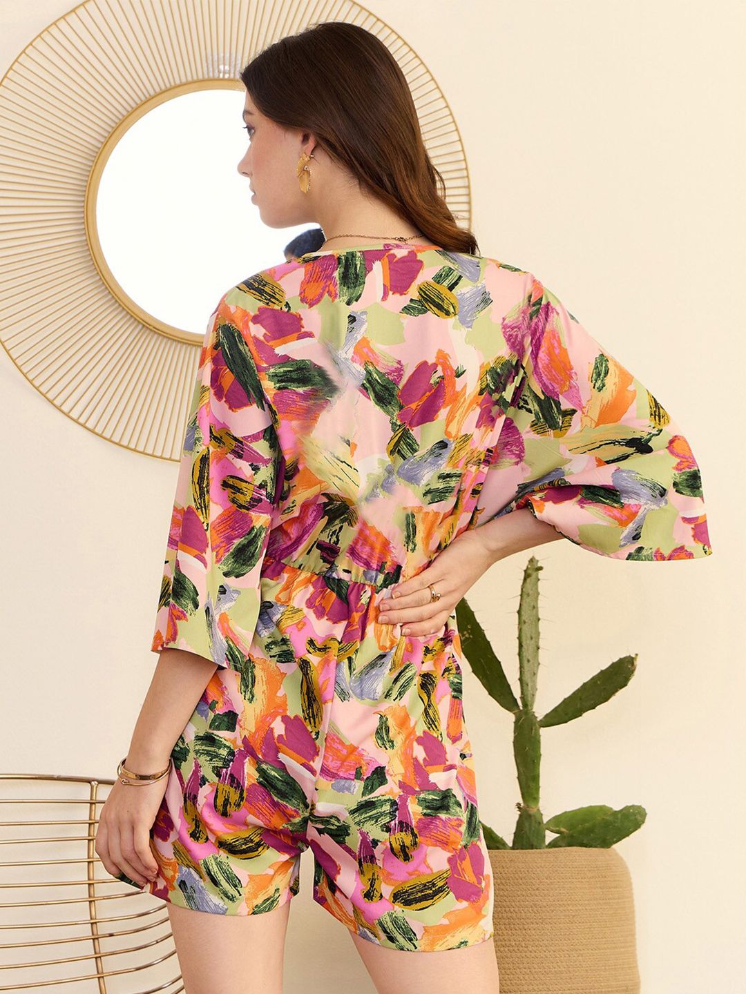Berrylush Abstract Printed V-Neck Playsuit