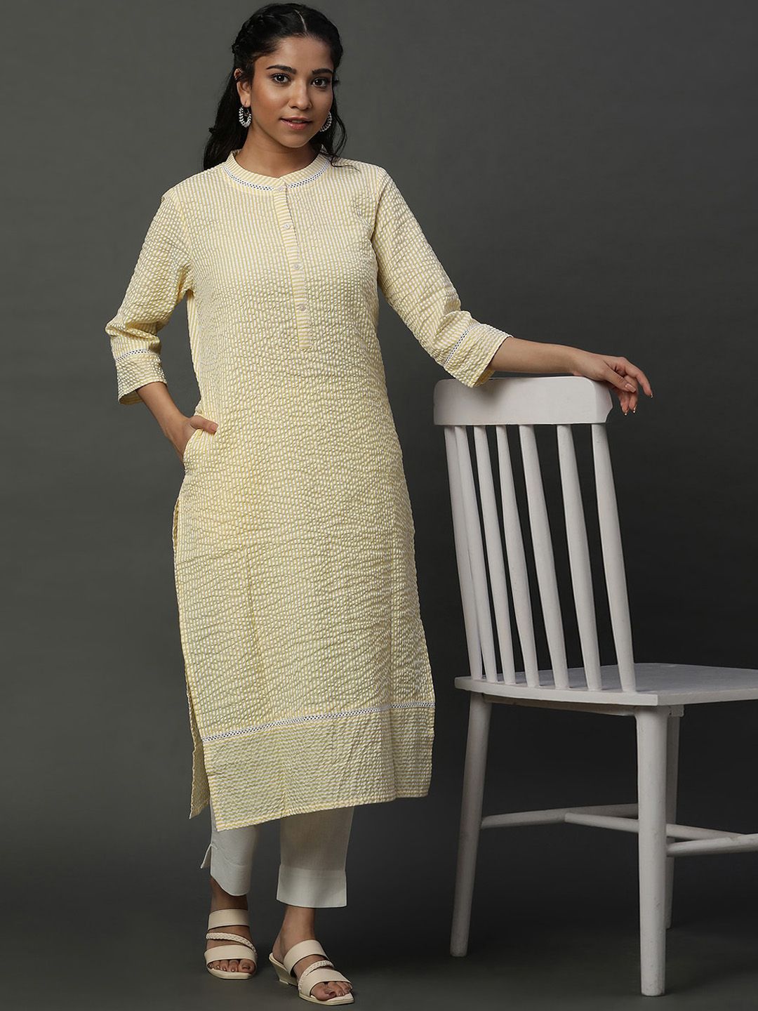 AURELIA Striped Mandarin Collar Kurta