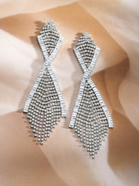 Rubans Rhodium-Plated Brass Crystal Studded Classic Drop Earrings