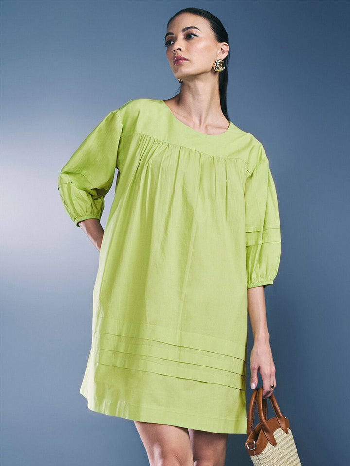 AND Round Neck Puff Sleeve Pure Cotton A-Line Dress