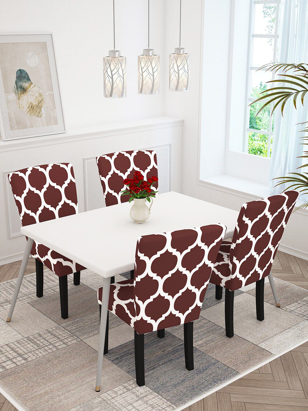 Story@home Maroon Printed Chair Cover