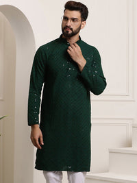 SOJANYA Mandarin Collar Sequins Embellished Pure Cotton Straight Kurta