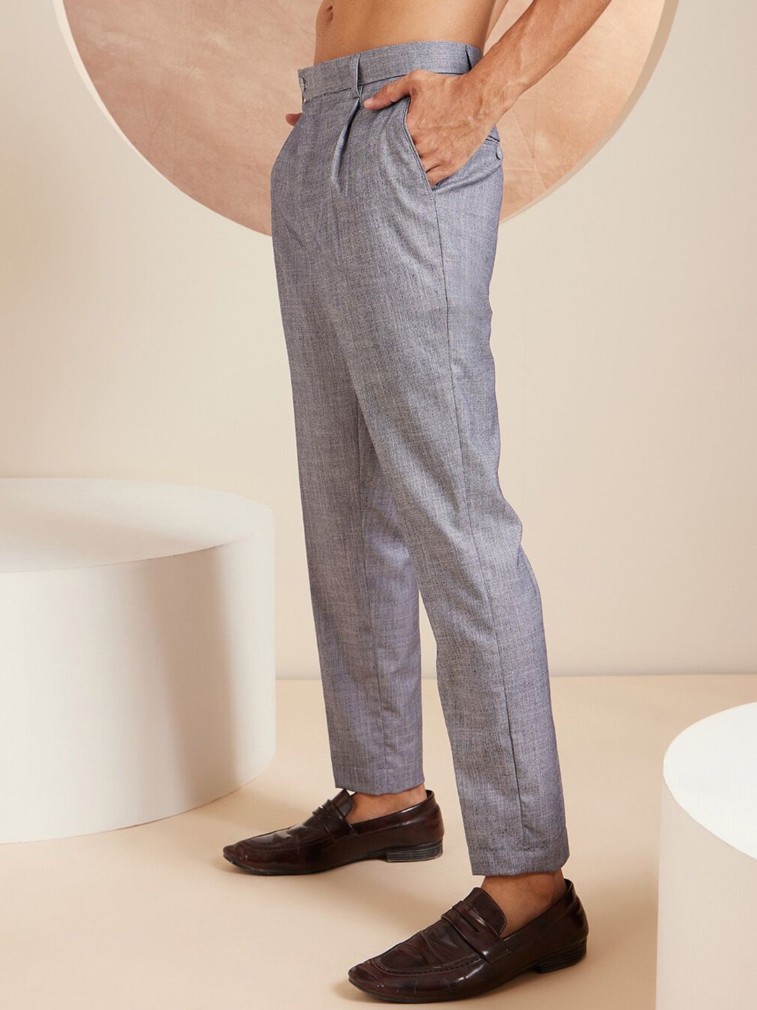 DENNISON Men Striped Smart Tapered Fit Easy Wash Pleated Formal Trousers
