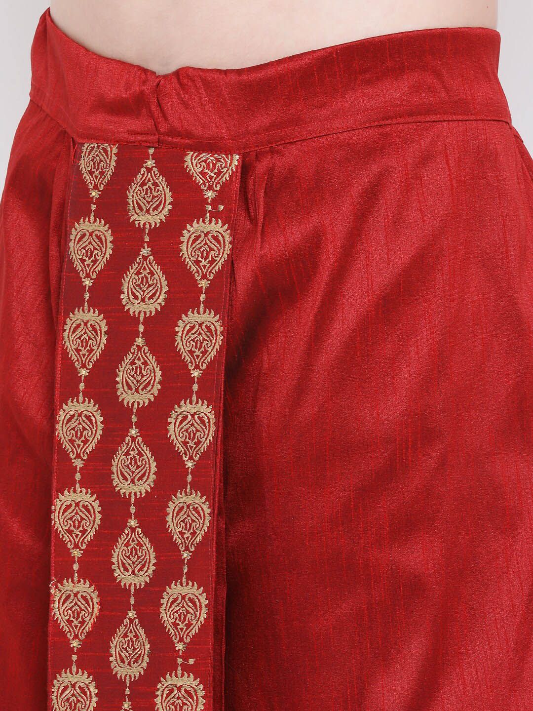 VASTRAMAY Men Maroon & Gold-Toned Woven Designed Dhoti Pants