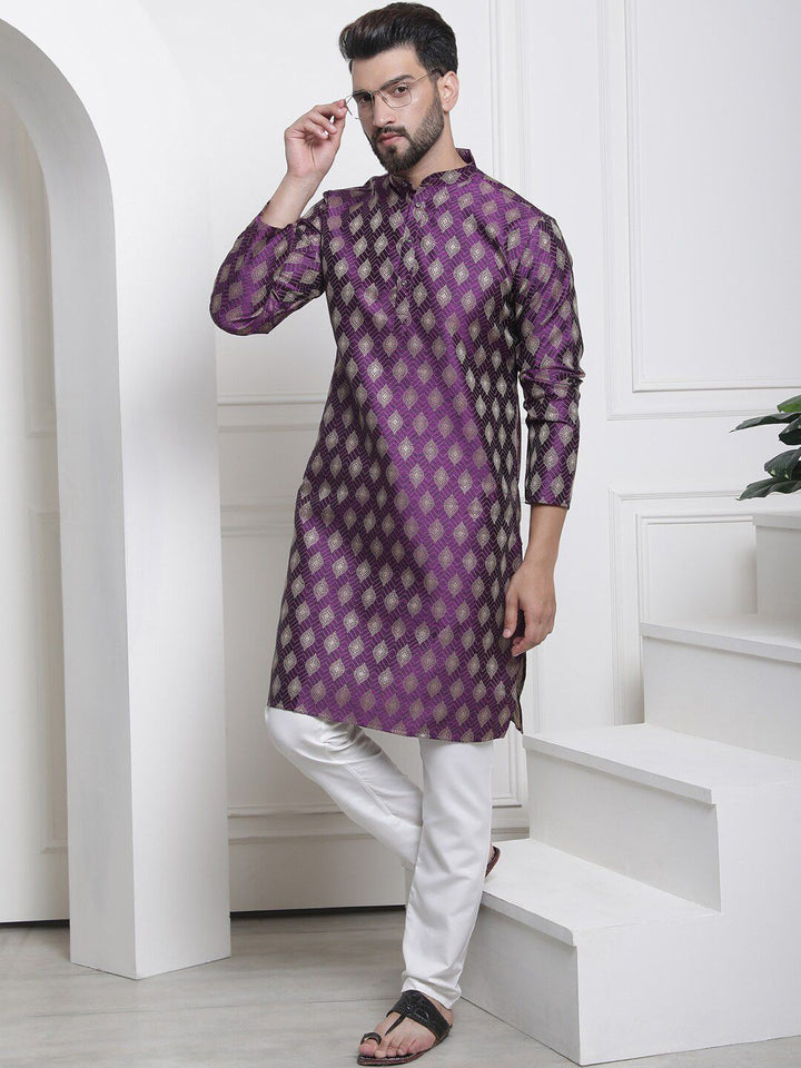 SOJANYA Ethnic Motifs Woven Design Mandarin Collar Jacquard Kurta