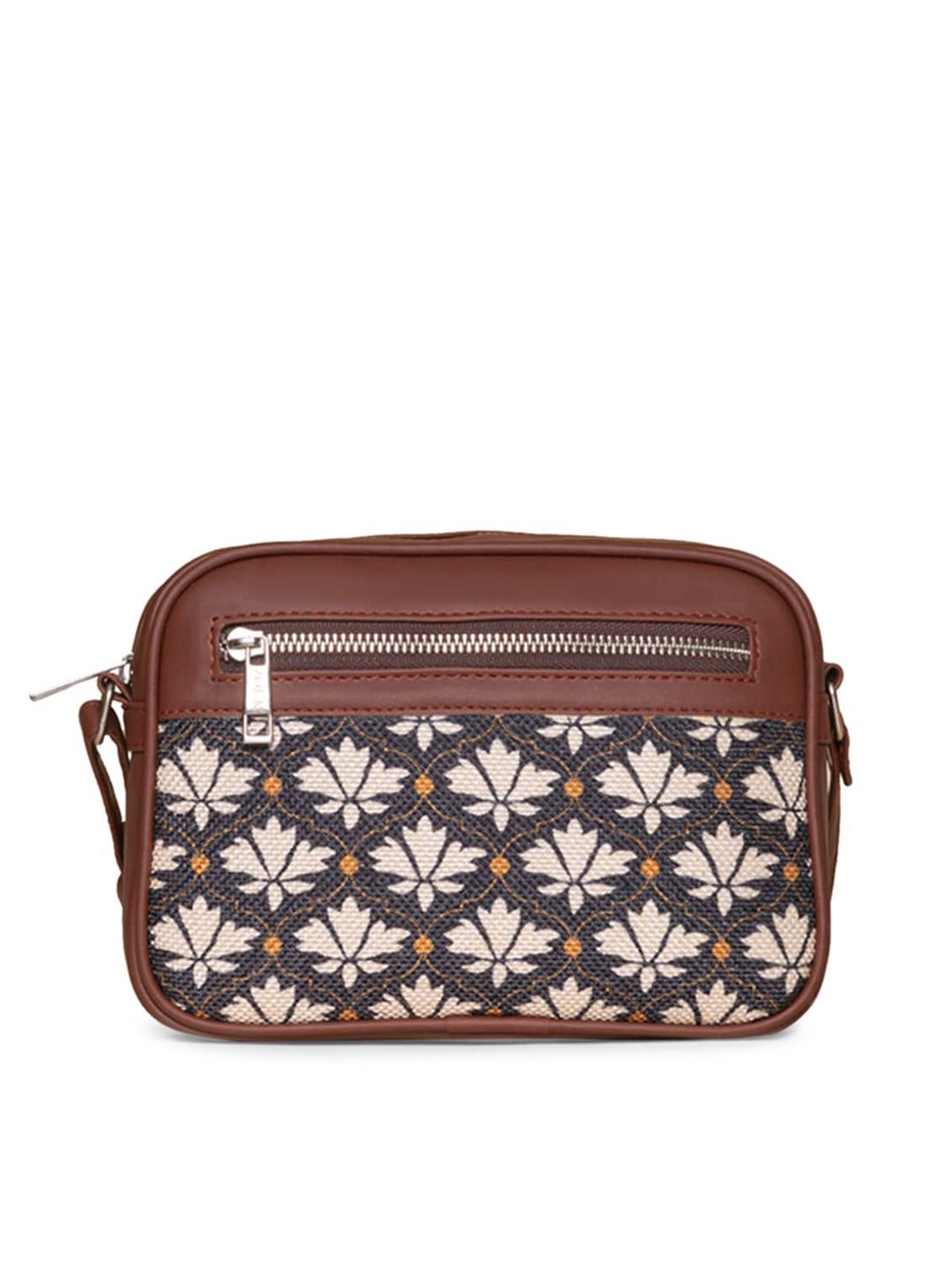 ZOUK Black Floral Printed Structured Sling Bag