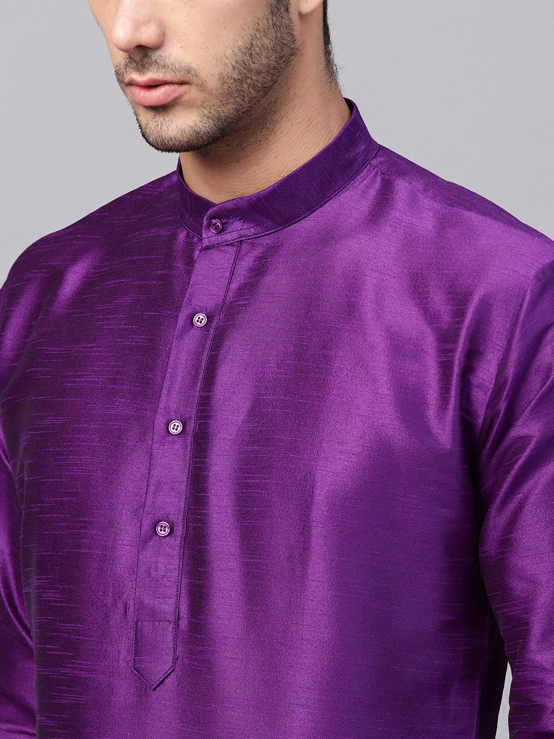 SOJANYA Men Purple Solid Straight Kurta